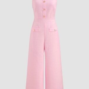 Cider Soft Pink Sleeveless Wide-Leg Jumpsuit with Gold Buttons